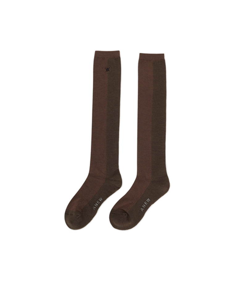 Women's Color Block Over Knee Socks - D/Brown