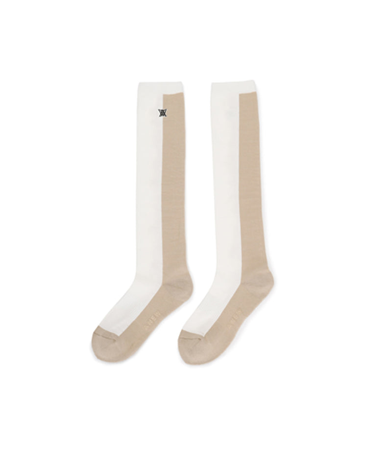 Women's Color Block Over Knee Socks - Off-White