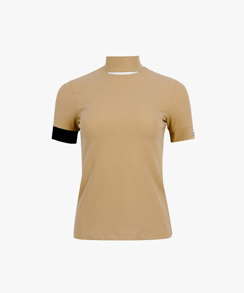 CREVE NINE: Neck Point Rib Tee - Beige