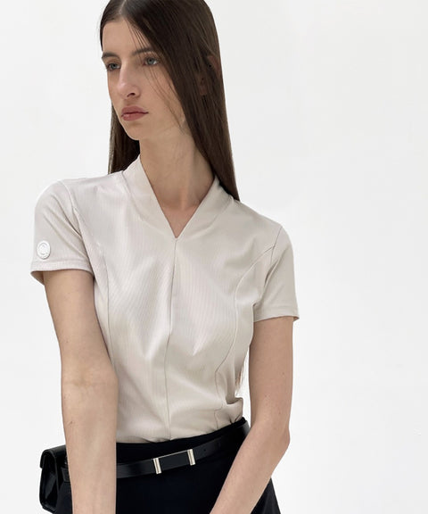 Anell Golf Easy Shawl Collar Top - Light Beige