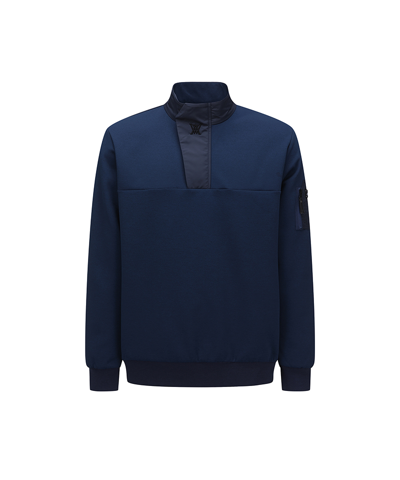 Men's Woven Block Half Zip Long T-Shirt - Ice Blue