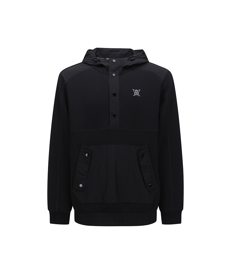 Men's Fleece Hoodie Long T-Shirt - Black