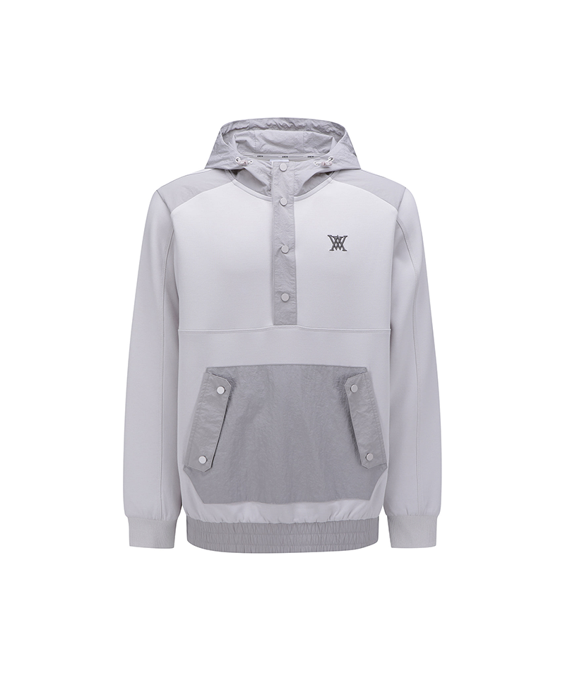 Men's Fleece Hoodie Long T-Shirt - Light Grey