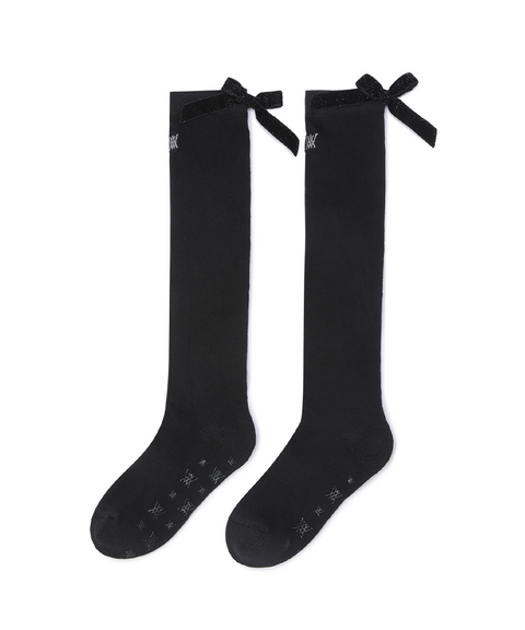 Women's Ribbon Knee Socks - Black