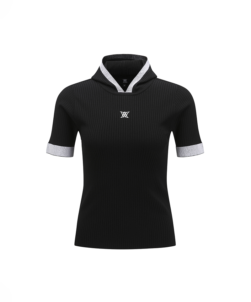 Women's SM Hoody Short Sleeve Sweater - Black