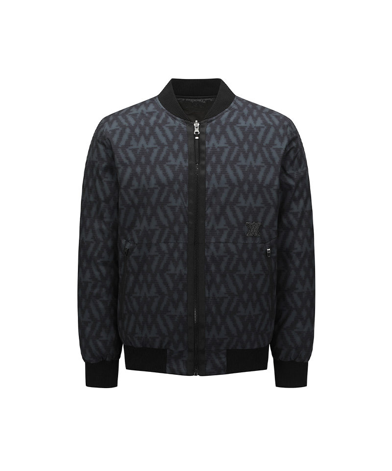 Men's WI Logo Pattern Reversible Down Jacket - Black