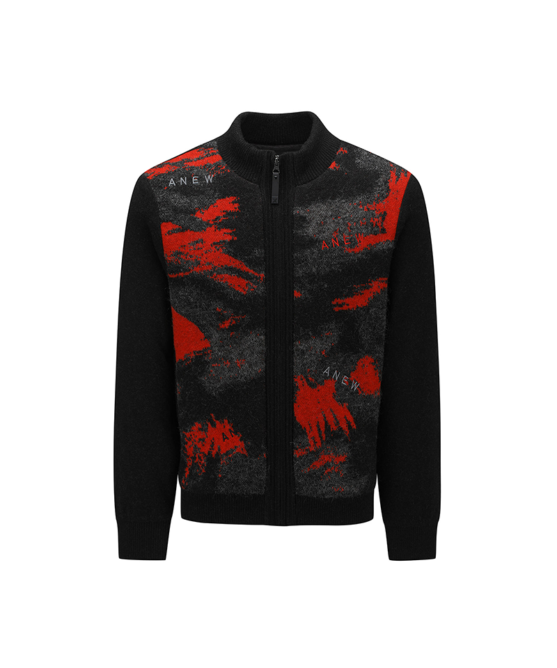 Men's WI Brushstroke Windproof Knit Cardigan - Red