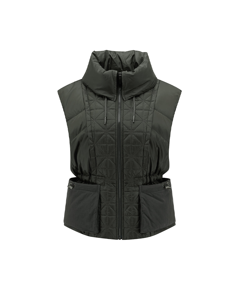 Women's WI High Neck Down Vest - Khaki