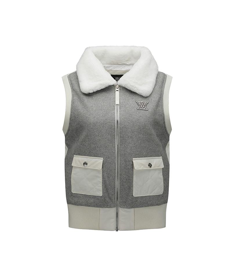 Women's WI Wide Collar Down Vest - Melange Grey
