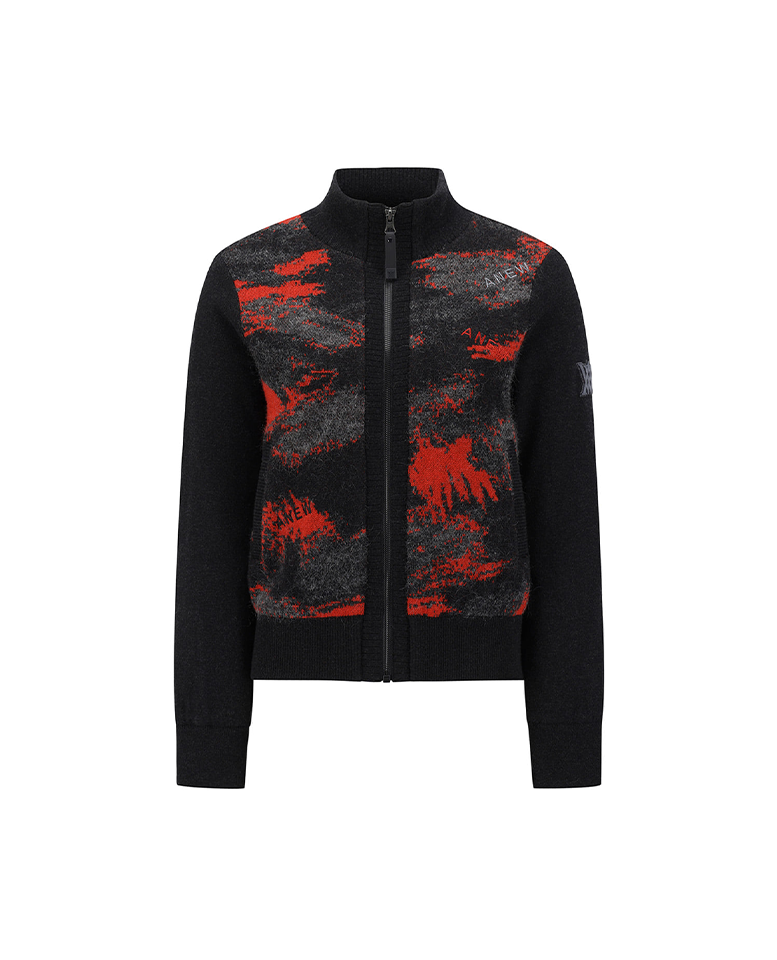 Women's WI Brushstroke Windproof Knit Cardigan - Red