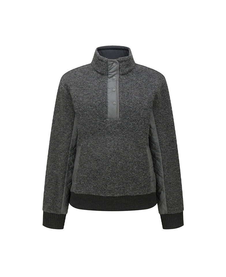 Women's WI High Neck Long T-Shirt - Melange Grey