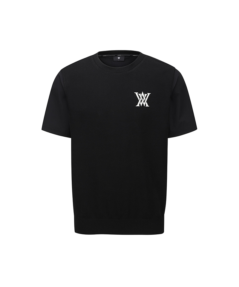 Men's Round Short Sleeve Sweater - Black