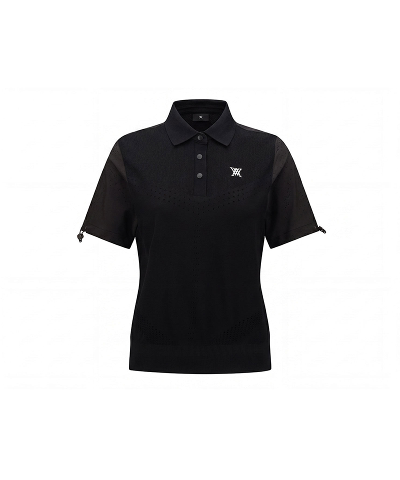 Women's Contrast Short Sleeve Sweater - Black