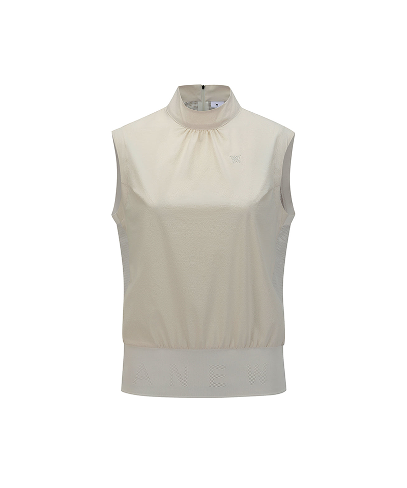 Women's Back Zip Mock Neck Vest - Beige