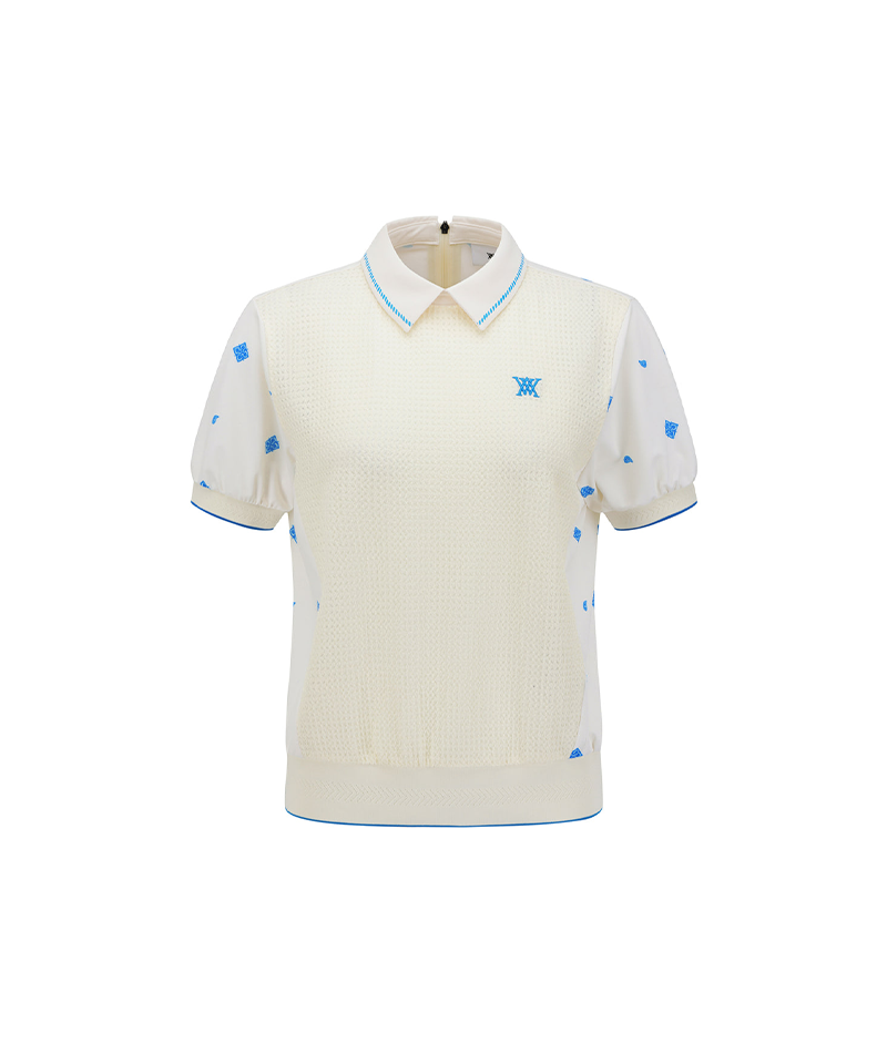 Women's Seasonal Pattern Half Zip T-Shirt - Ivory