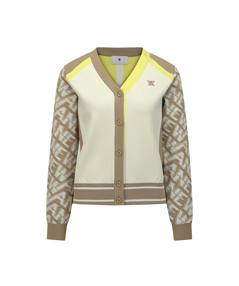 Women's Pattern Blocked Knit Cardigan - Dark Beige