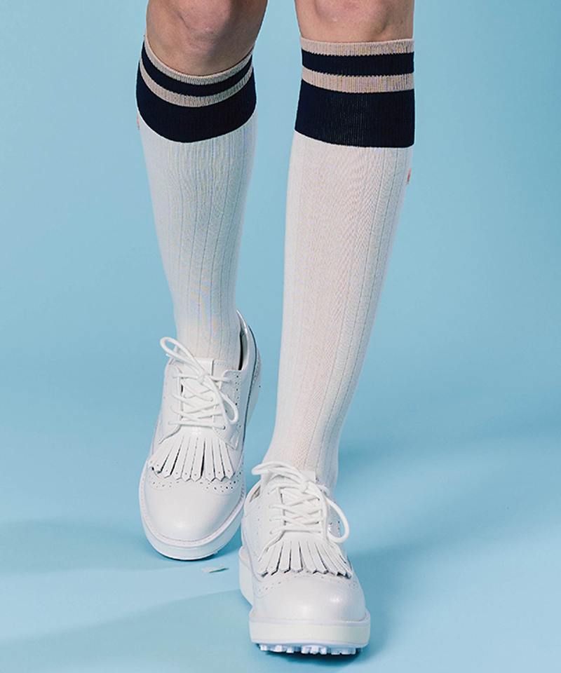 Orange Label Two-Tone Color Blocking Knee Socks - White