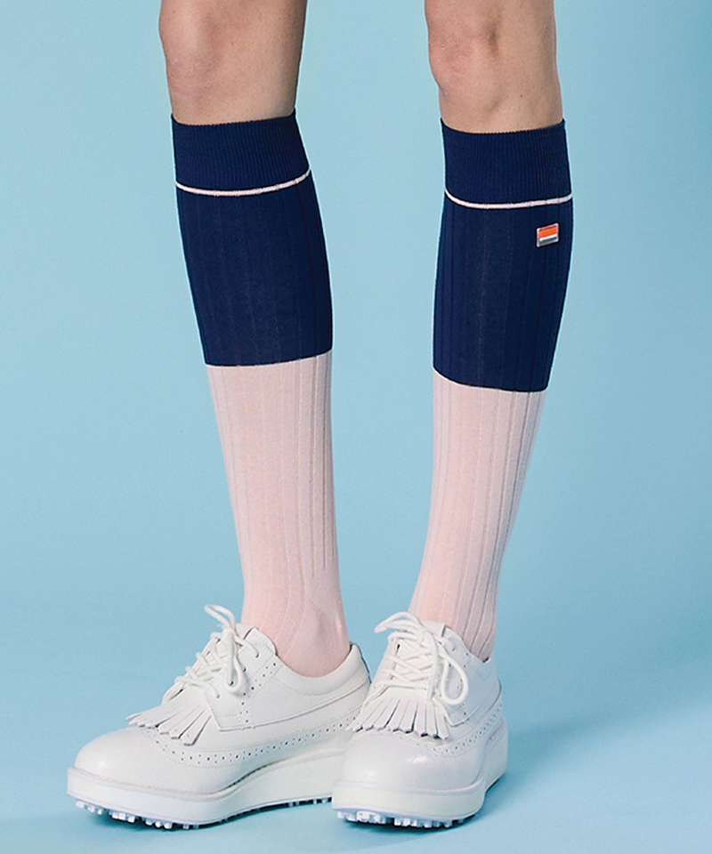 Orange Label Color Blocking Knee Socks - 4 Colors