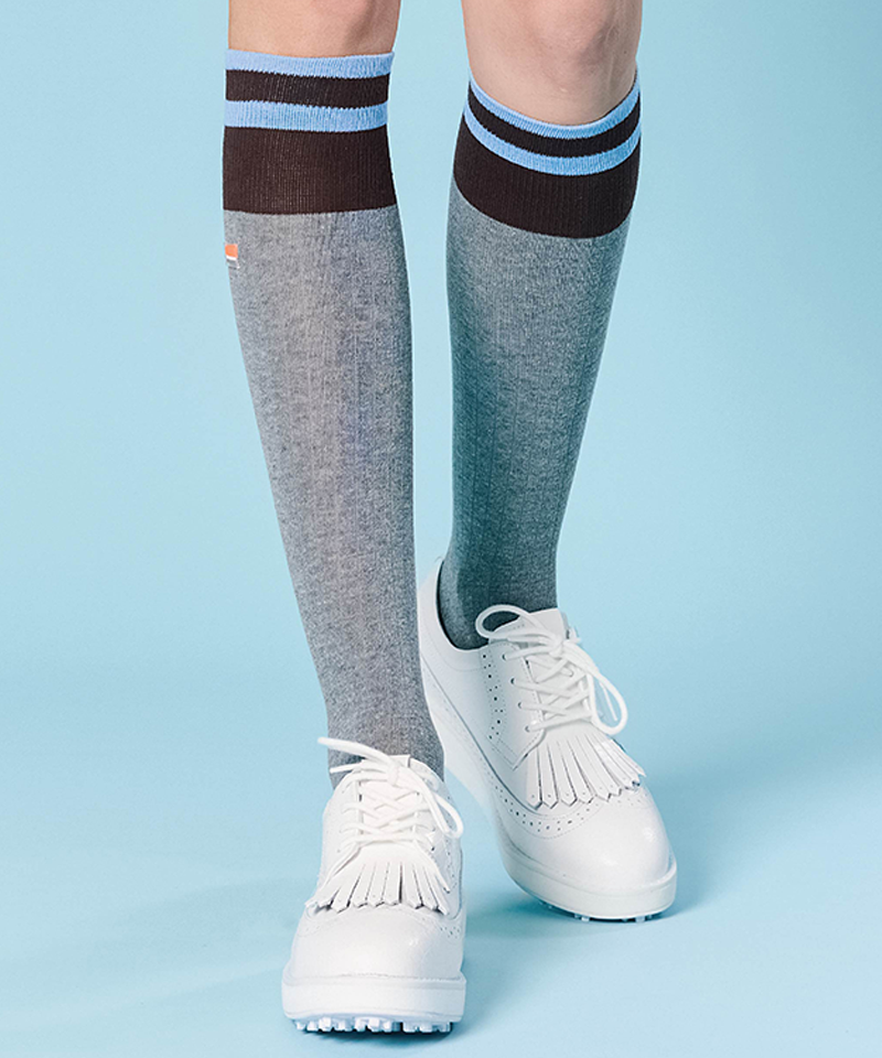 Orange Label Two-Tone Color Blocking Knee Socks - Gray