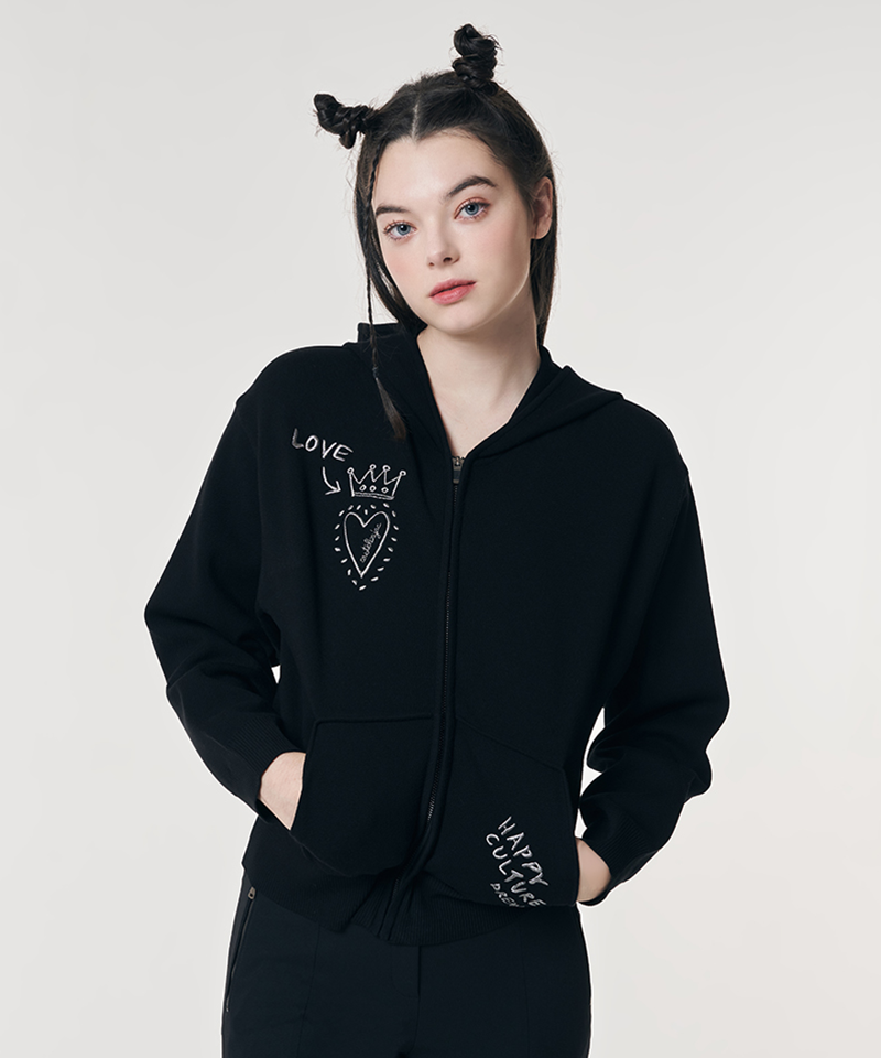 Castelbajac Women's Embroidered Point Zipper Hooded Cardigan - Black