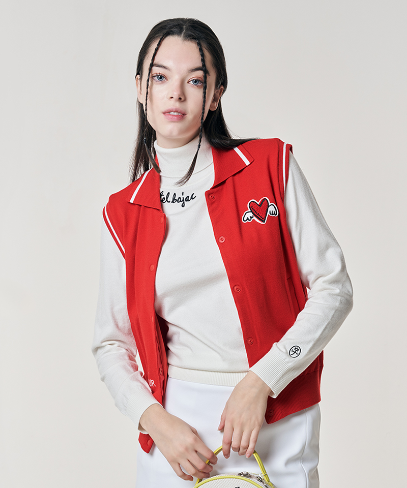 Castelbajac Women's Wappen Point Snap Collar Open Vest - Red