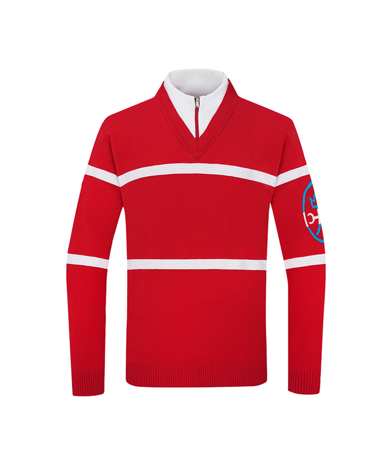 Castelbajac Men's Striped Blouson Half-Zip Knit - Red