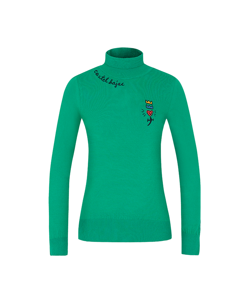 Castelbajac Women's Basic Embroidered Point Mock Neck Knit - Green