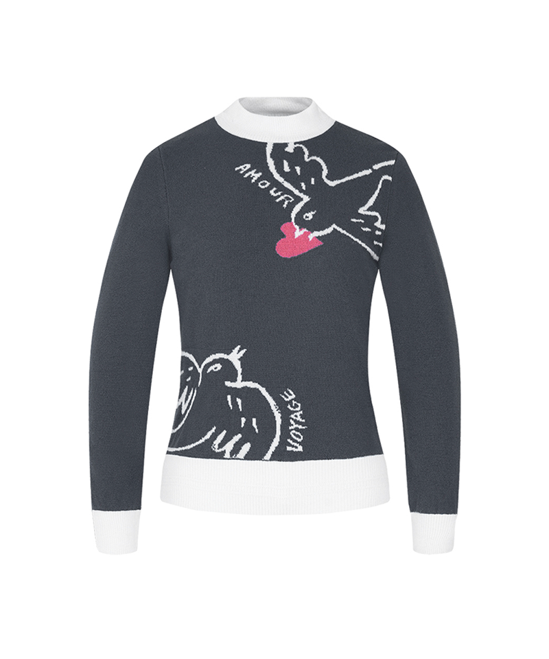 [Warehouse Sale] Castelbajac Women's Artwork Jacquard Point Polar Knit - M/Grey