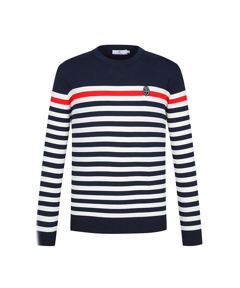 Castelbajac Men's Striped Round Sweater - Navy