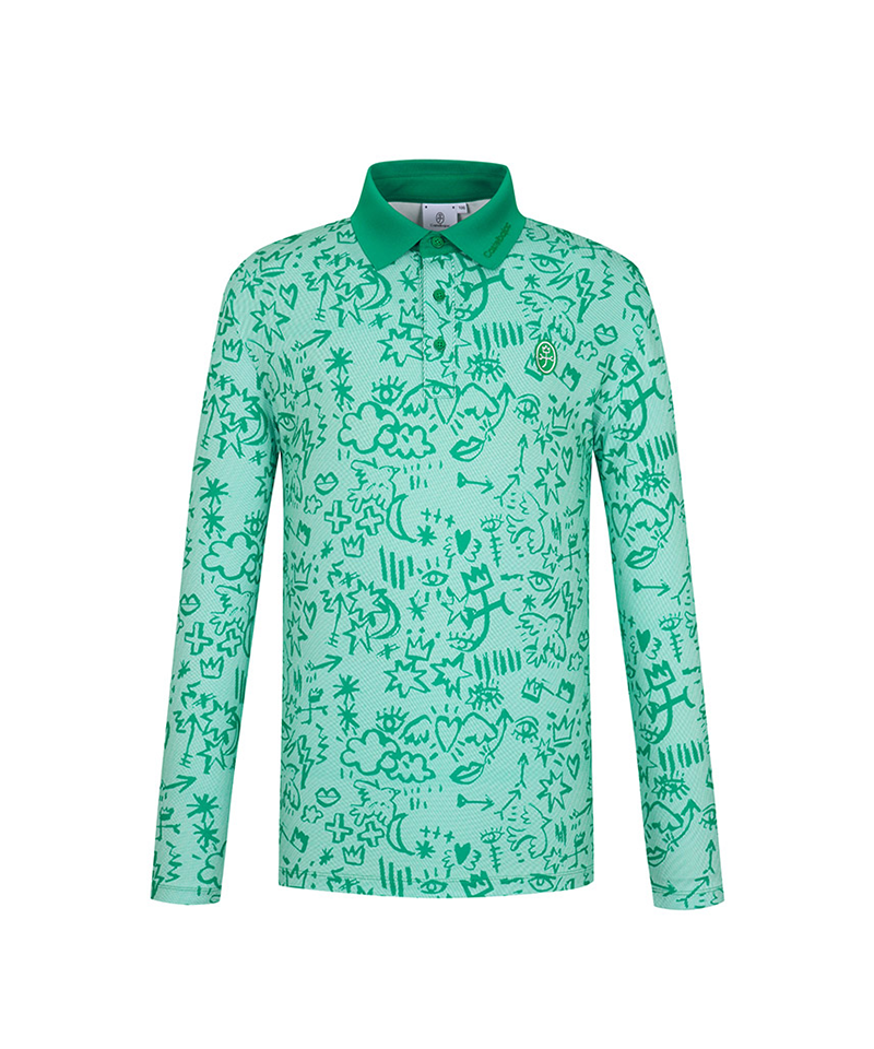 Castelbajac Men's Seasonal Pattern Long-Sleeve Collared T-Shirt - Green