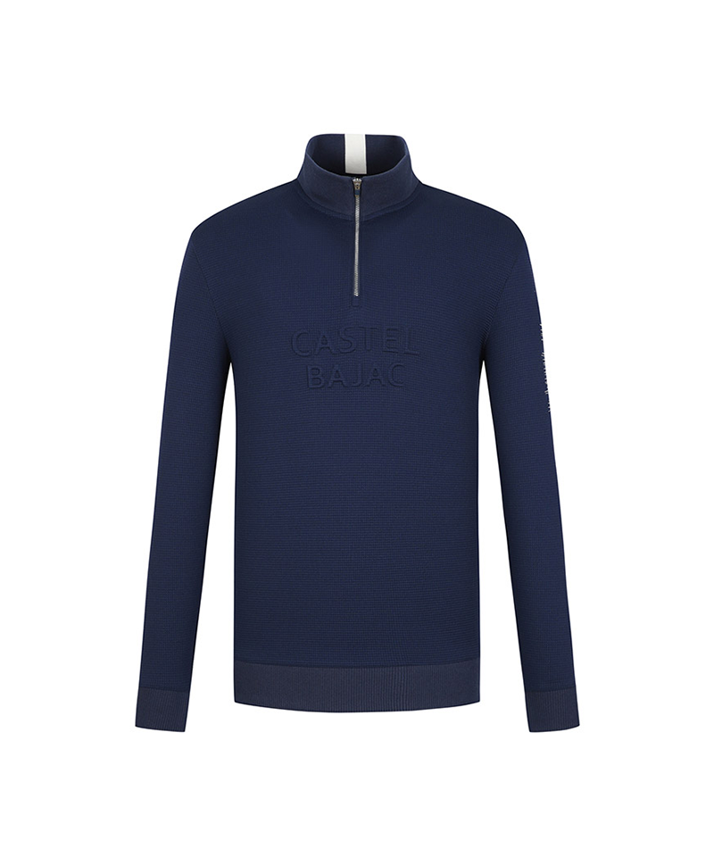 Castelbajac Men's High-Neck Half-Zip T-Shirt in Textured Fabric - Navy