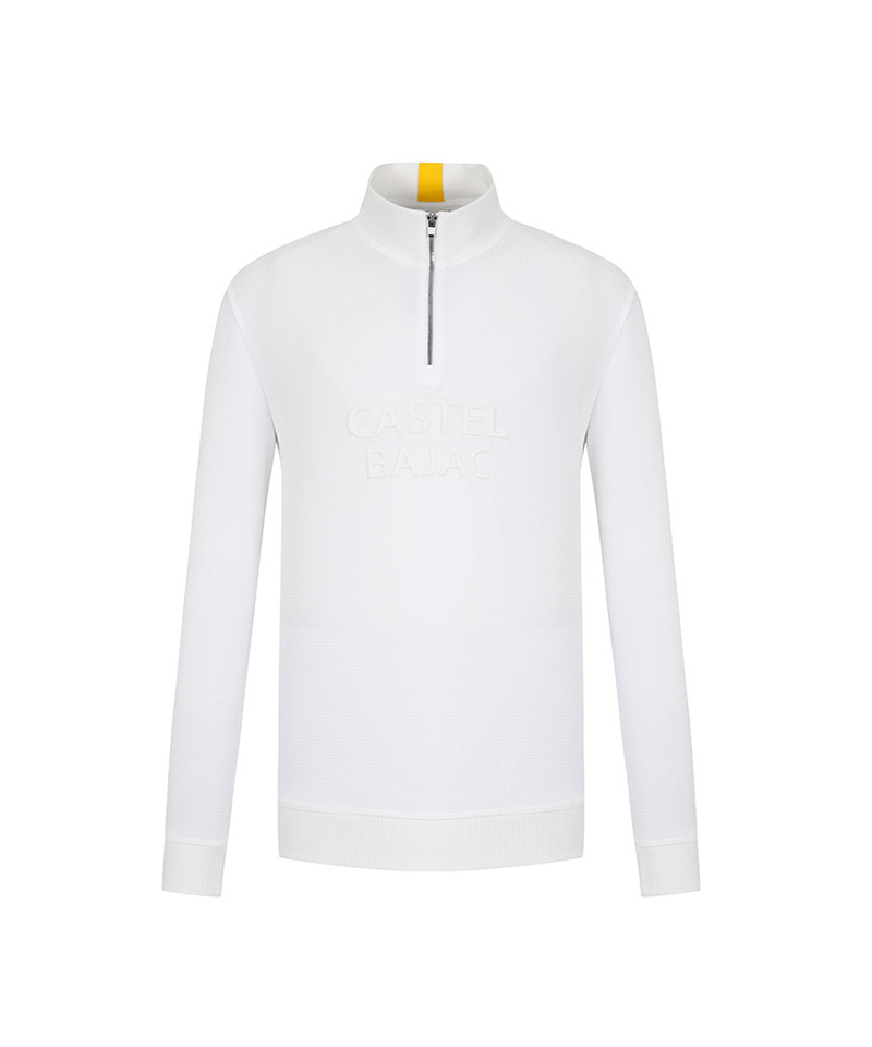 Castelbajac Men's High-Neck Half-Zip T-Shirt in Textured Fabric - White