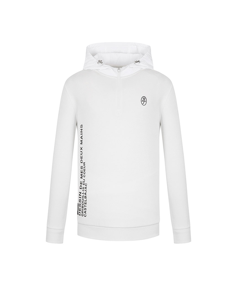 Castelbajac Men's Woven Hooded Half-Zip T-Shirt - White