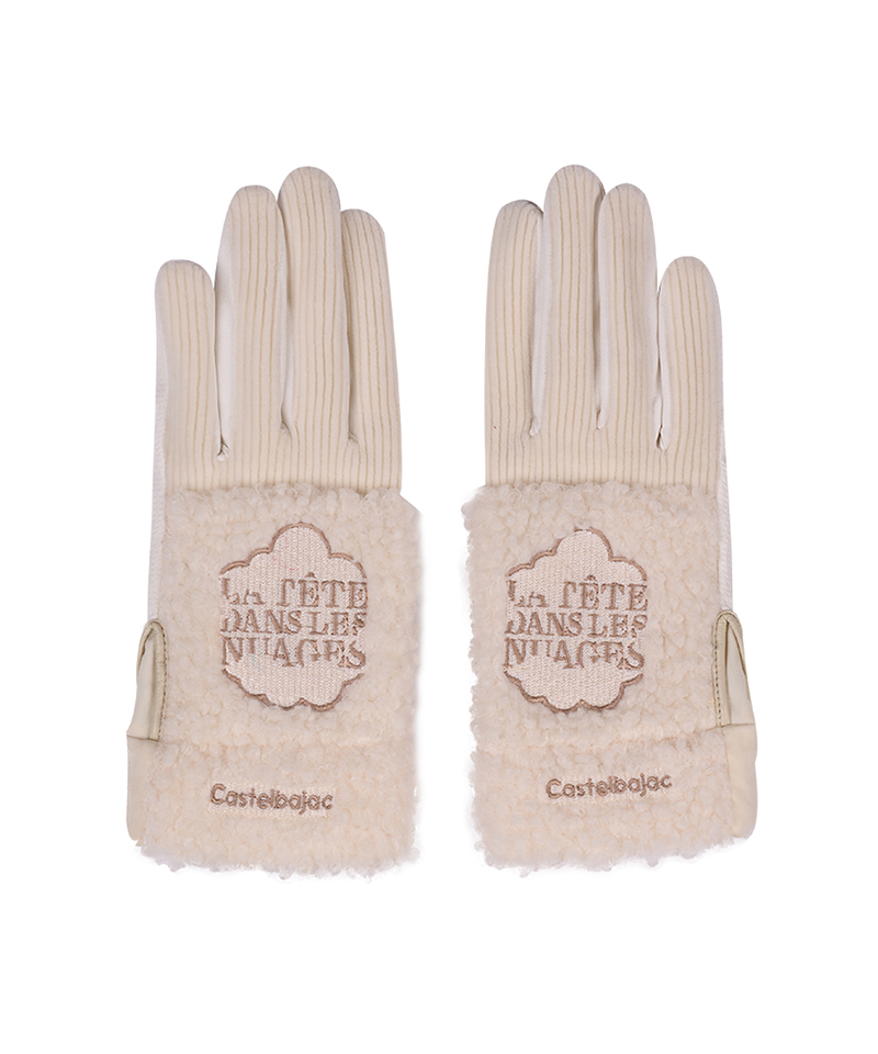 Castelbajac Women's Embroidered Fleece Gloves - Ivory