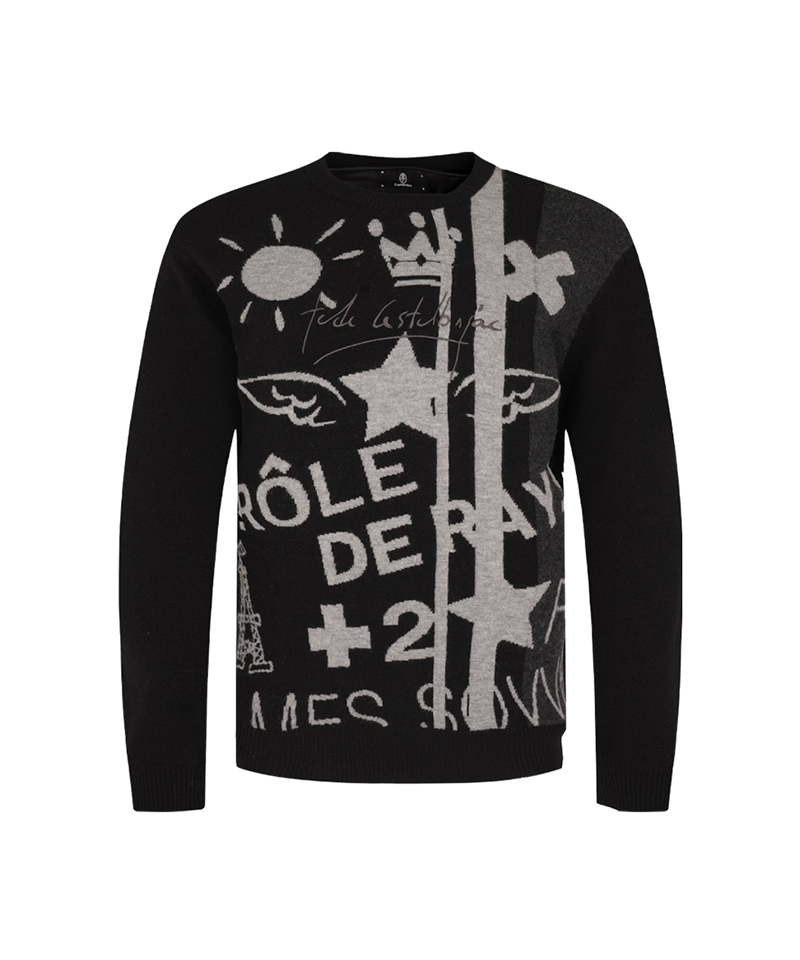 Castelbajac Men's Artwork Jacquard Sweater - Black