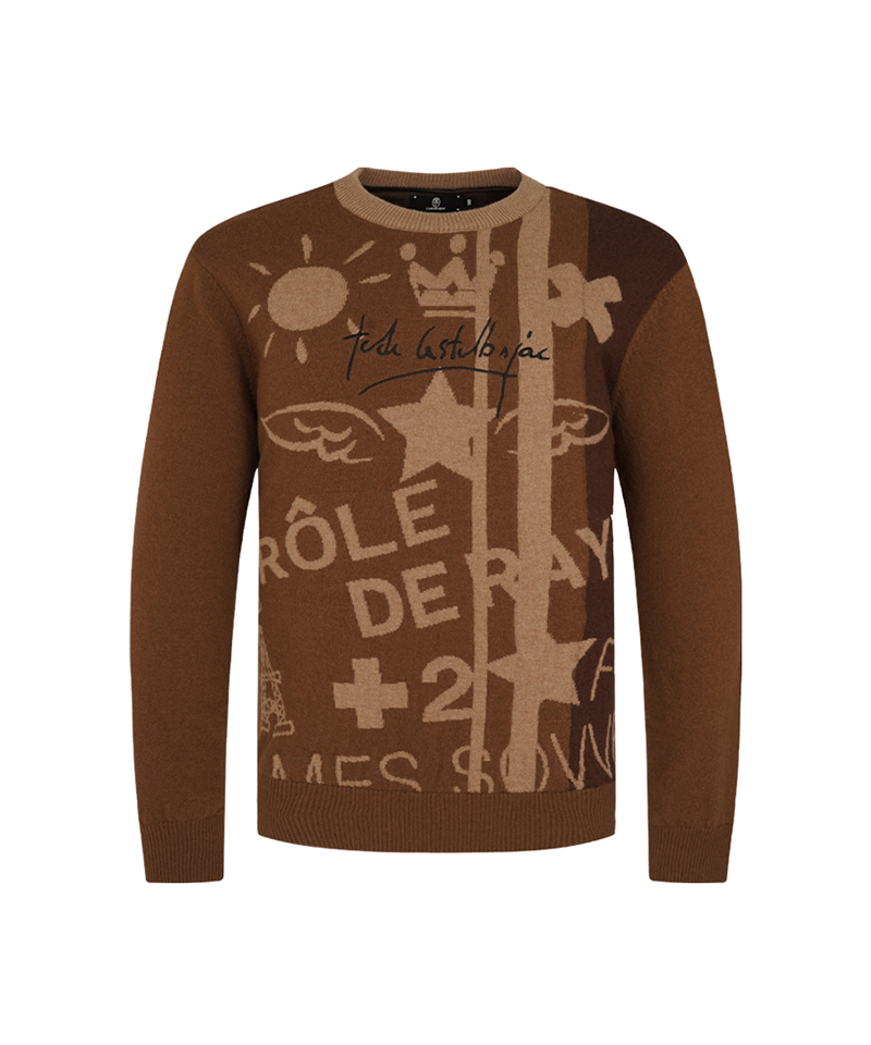 Castelbajac Men's Artwork Jacquard Sweater - Brown