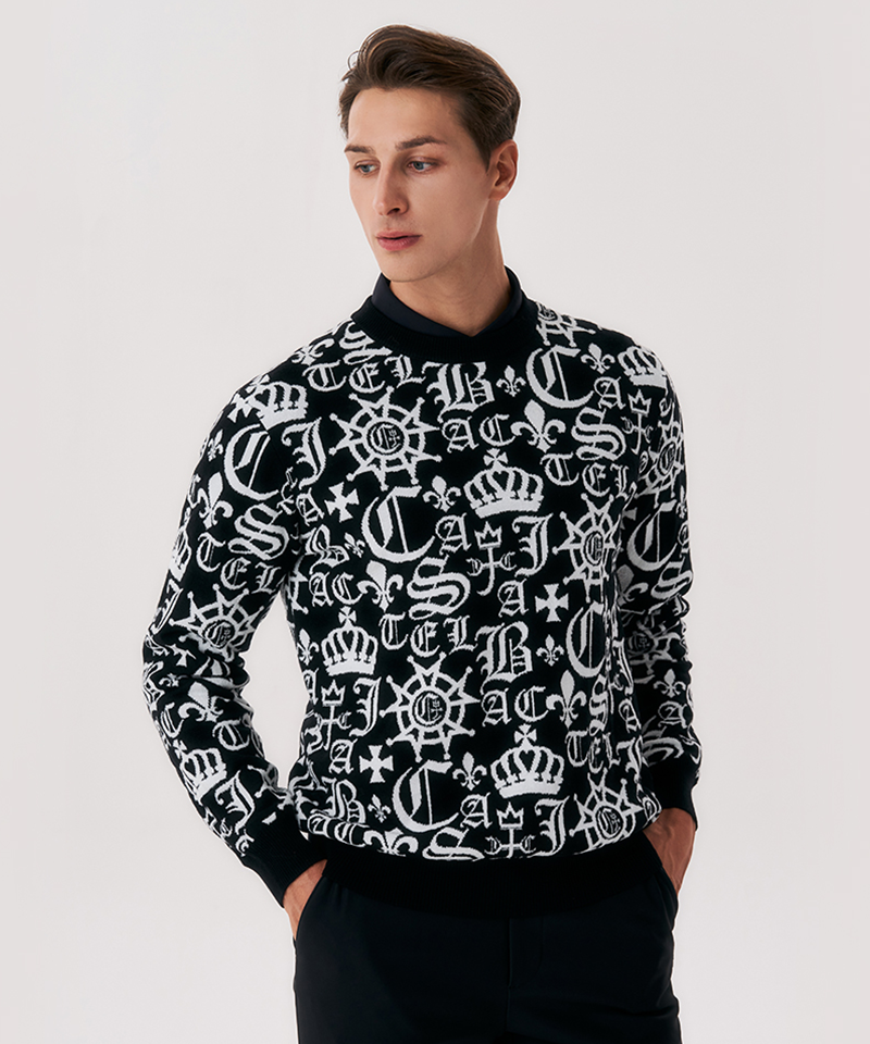 Castelbajac Men's Black Line Pattern Jacquard Sweater - Black