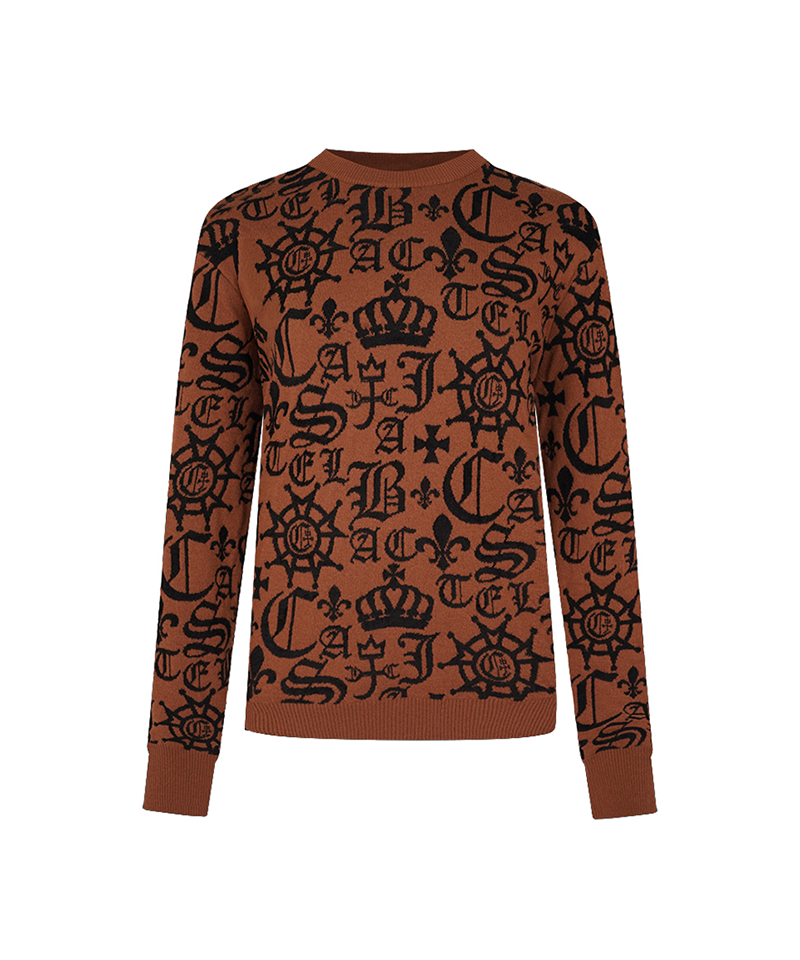 Castelbajac Men's Black Line Pattern Jacquard Sweater - Brown
