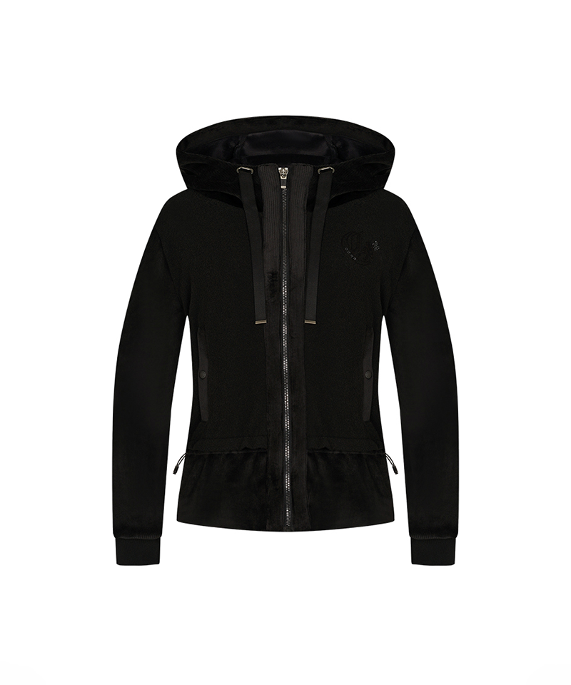 Castelbajac Women's Black Line Embroidery Point Mix Hooded Zip-Up - Black