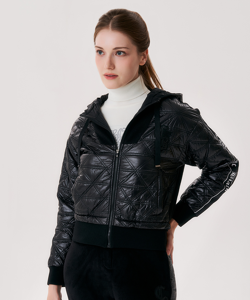 Castelbajac Women's Black Line Embroidery Point Mix Hooded Padded Jumper - Black