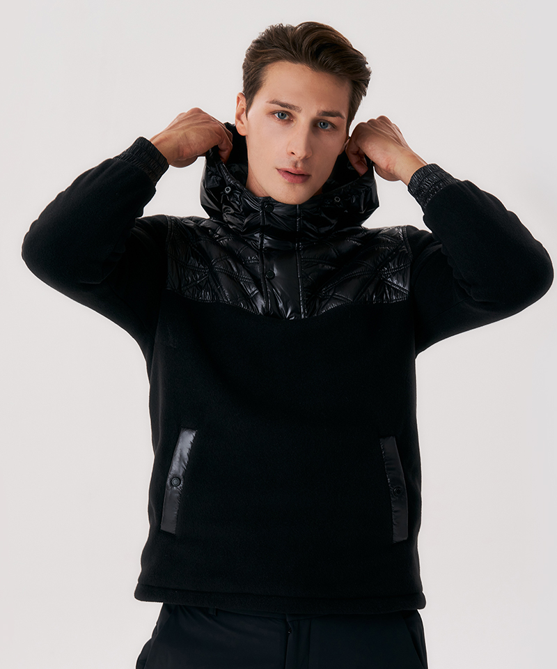Castelbajac Men's Black Line Padded Mix Hooded Anorak T-Shirt - Black