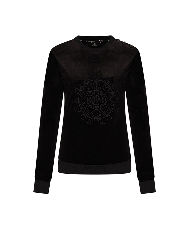 Castelbajac Women's Black Line Symbol Embroidered Velvet Man-to-Man T-Shirt - Black