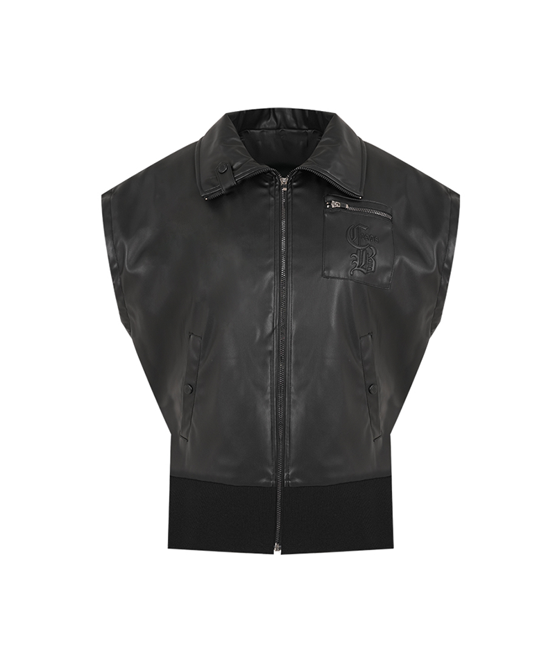 Castelbajac Women's Black Line Volume Embroidery Leather Vest - Black