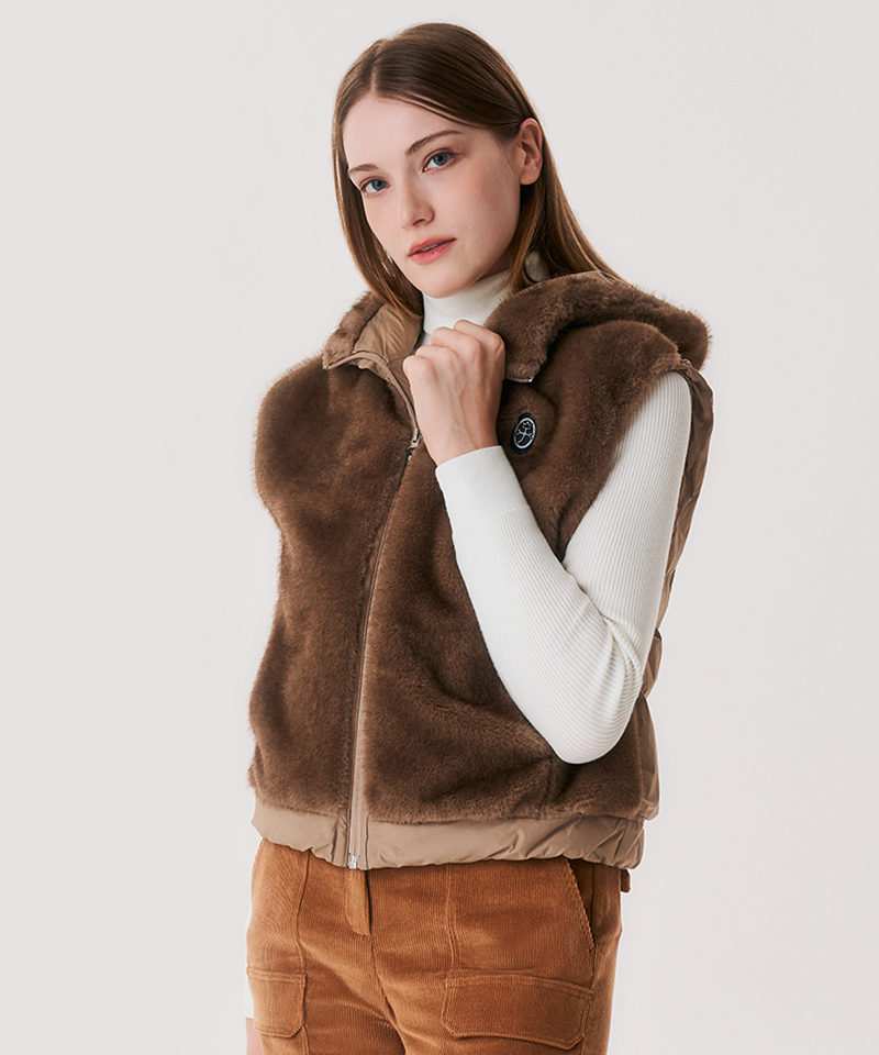 Castelbajac Women's Fur Duck Down Padded Vest - Brown
