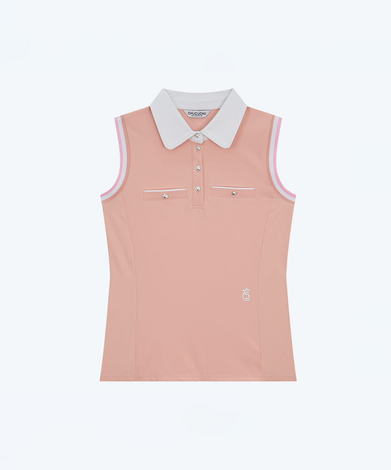 CHUCUCHU Mellow Collar Sleeveless Top - Pink