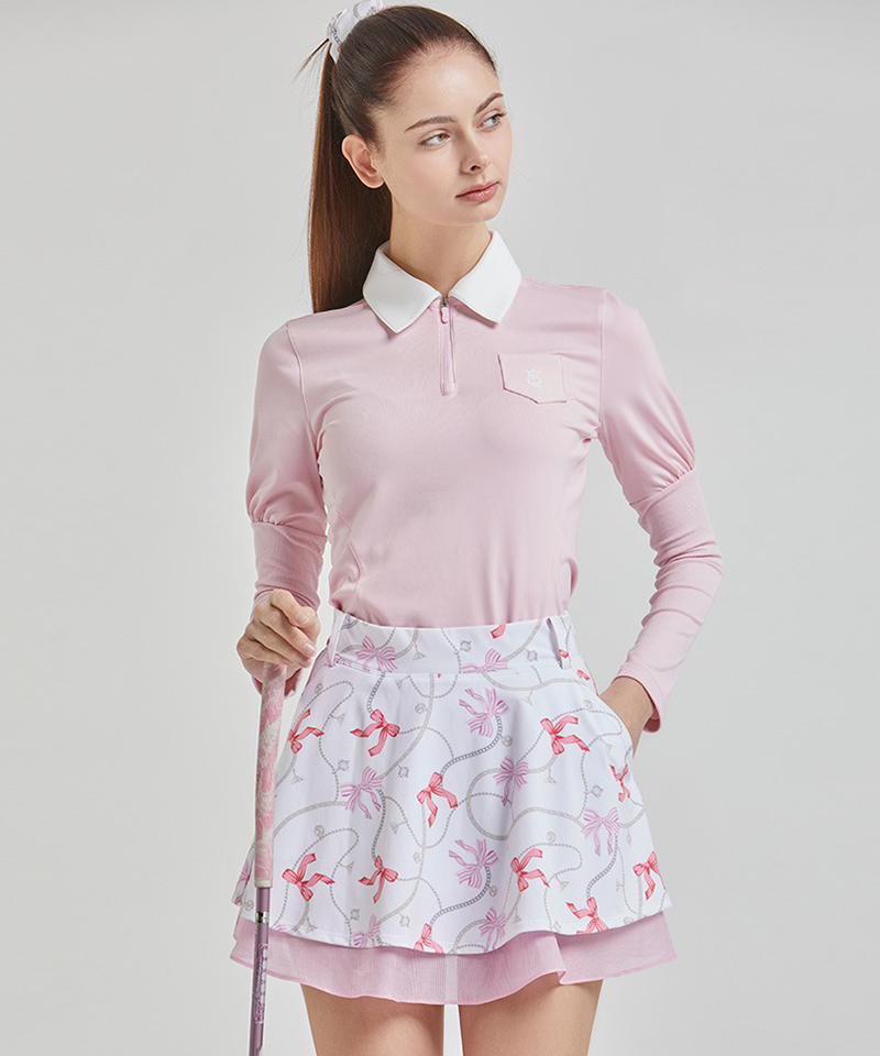 CHUCUCHU Petal Puff Collar T-Shirt - Pink