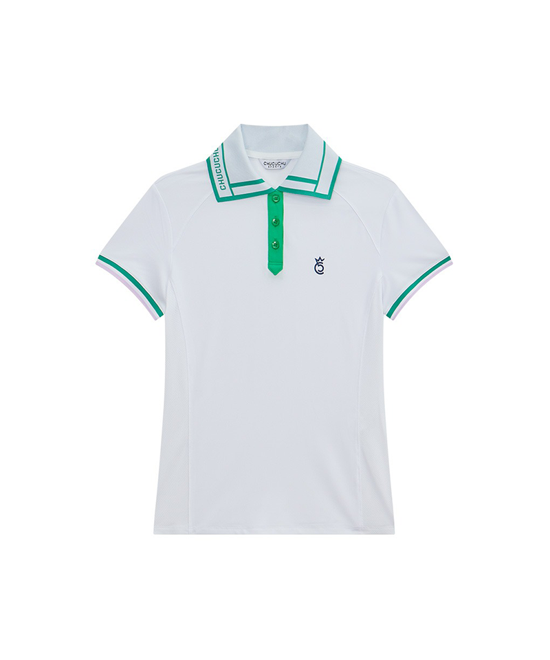 CHUCUCHU Cooling Wing Collar Short Sleeve Top - White