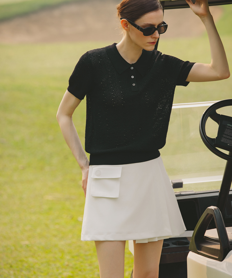 OBER Golf Curly Texture Collar Knit - Black