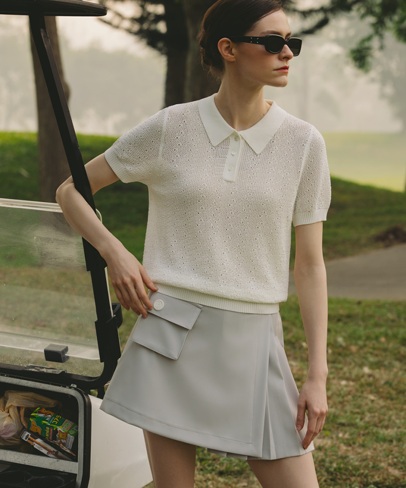 OBER Golf Curly Texture Collar Knit - White