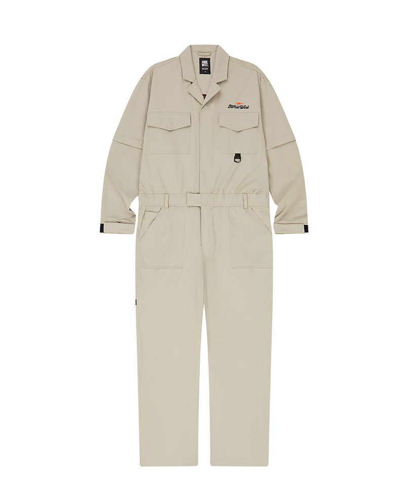 Jamie West Detachable Sleeve Retro Lettering Jumpsuit - Gray